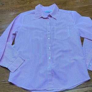 Chico’s pink/white  striped button up shirt, Chico’s size 1 (S). Long sleeve.